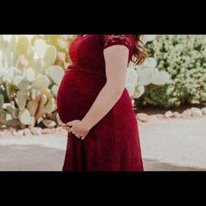 Long maroon maternity dress